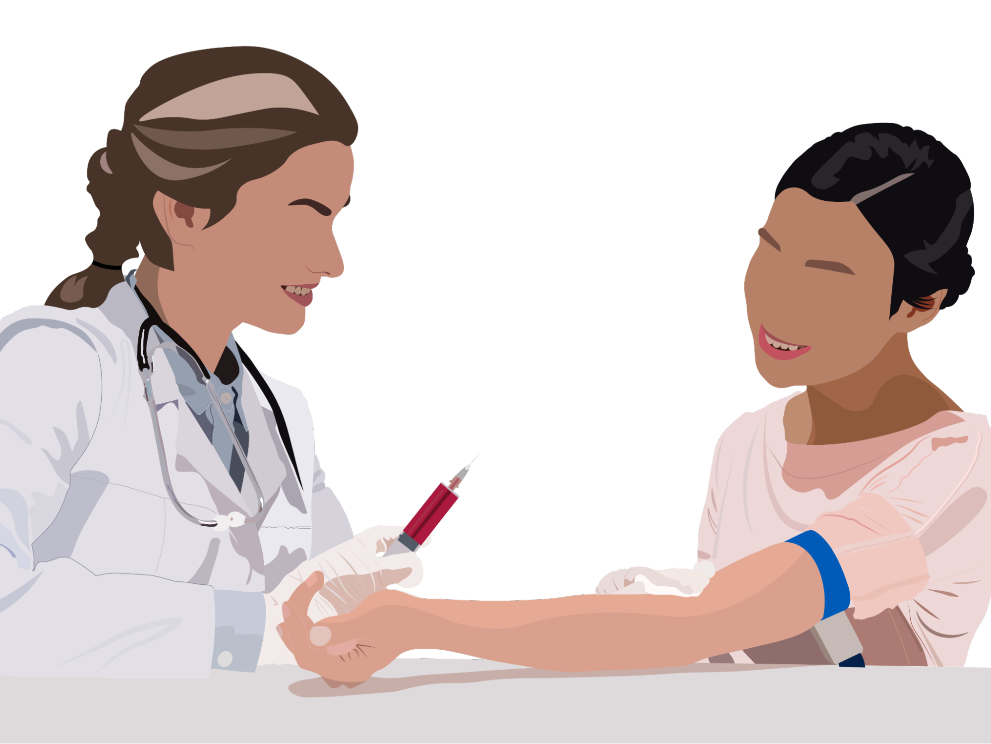 digital simplified drawing of doctor taking blood sample from patien