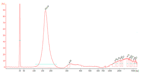 DNA Assay trace of cf-DNA isolated from 4ml Plasma