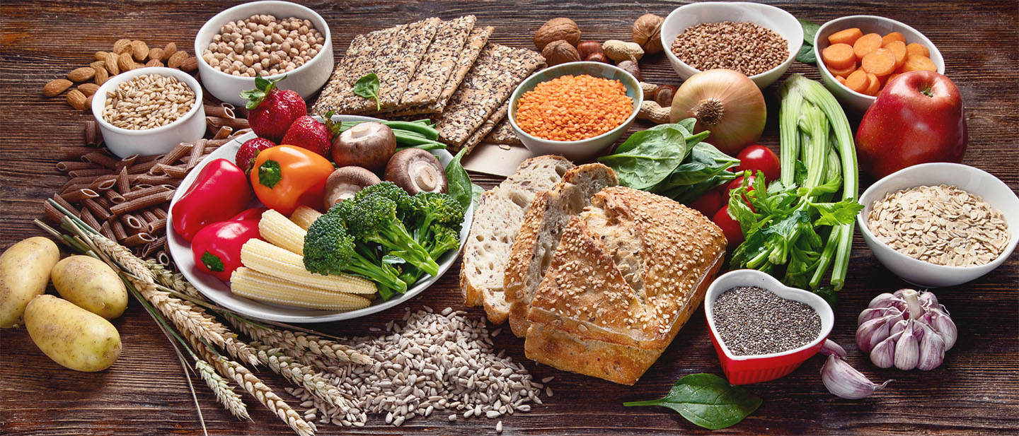 array of foods containing fibre/non-digestable carbohydrates (NDC)