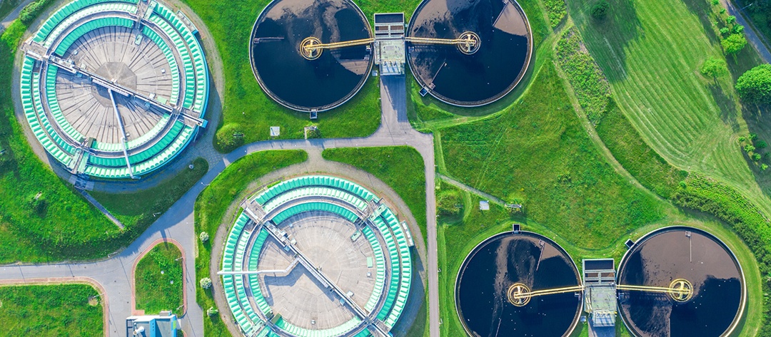arial view of wastewater treatment fecility